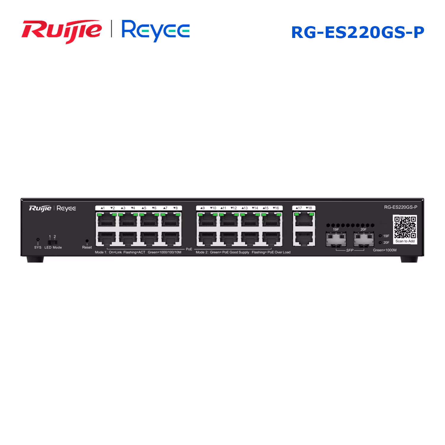 Switch PoE+ Ruijie RG-ES220GS-P, 20 Port Cloud Managed, Công Suất 250W