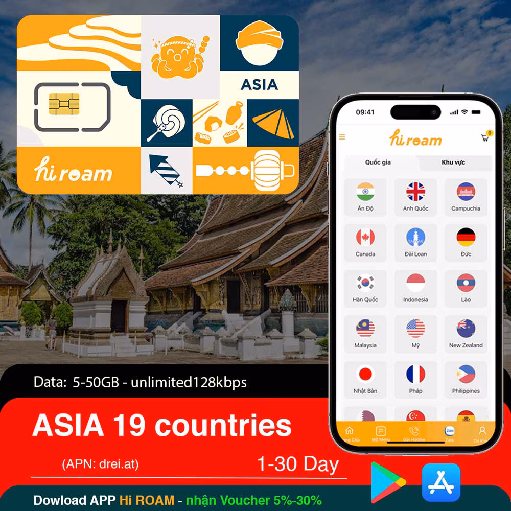 Sim du lịch 19 Nước Châu Á & Úc