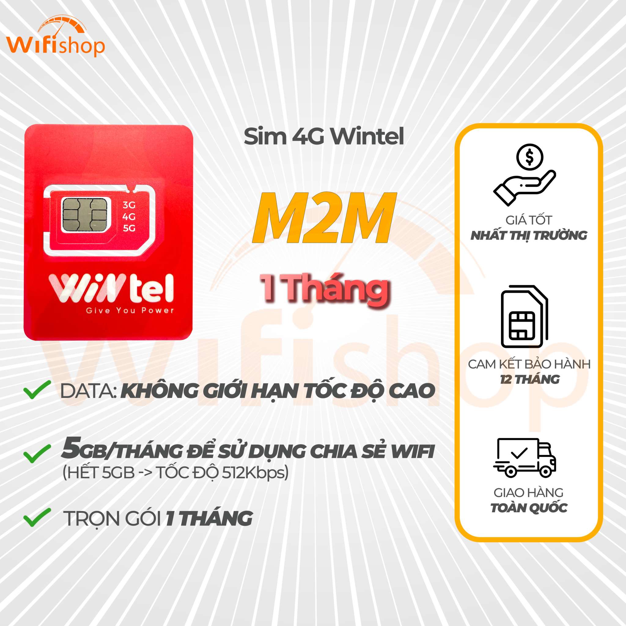 Sim 4G Wintel M2M Data Không Giới Hạn Tốc Độ Cao, miễn phí tháng đầu tiên không phải nạp tiền